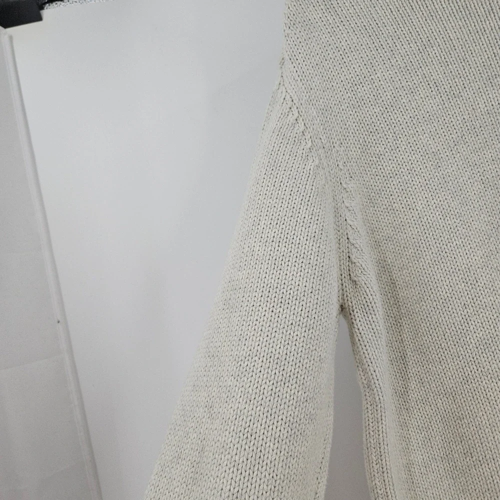 VTG J.Crew Roll Neck Sweater Ivory Cotton Heavy Knit Preppy Pullover Winter Sz L